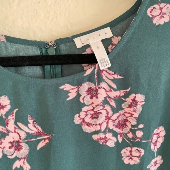 NWT Leith Green Pink Floral Small Midi Long Sleeve Summer Dress - Picture 3 of 5